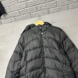 Black Down Puffer Parka‎ Jacket with Detachable Hood Quilted Winter Coat